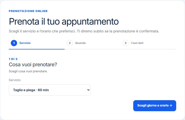 Modulo reale Prenolì con il servizio dimostrativo Taglio e piega selezionato.
